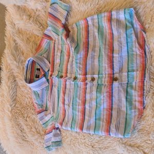 Boys 7/8 Medium Button Down Collar Striped Shirt with Front Pocket